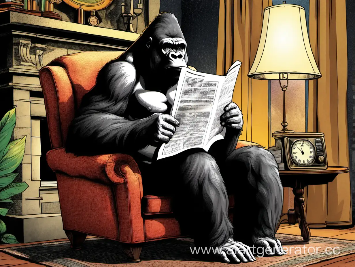 Intelligent-Gorilla-Relaxing-in-Armchair-with-Newspaper-at-Gorilla-Haven