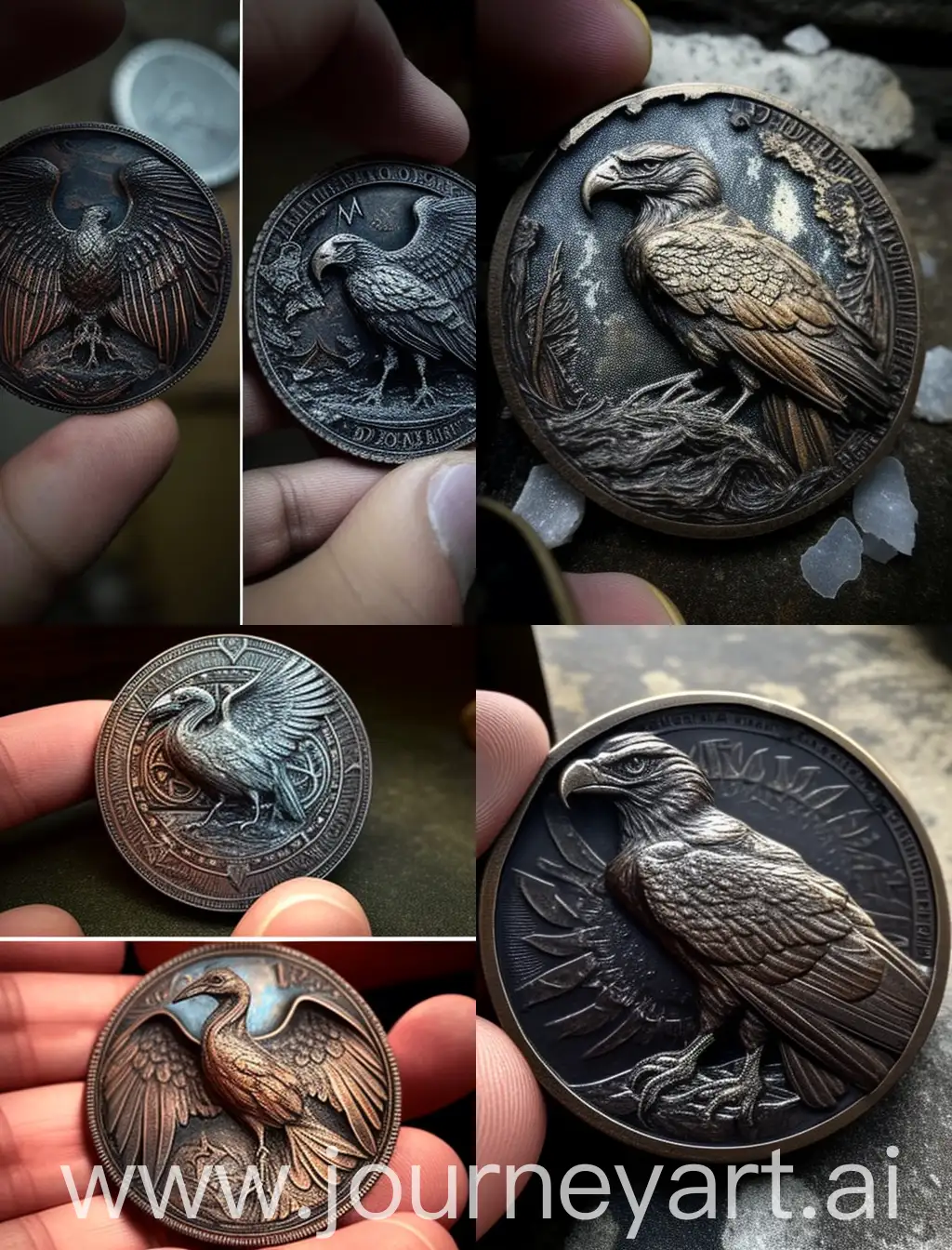 It is a hundred year old iron circular coin.  The coin is broken here and there.  The upper part of the coin is engraved with the image of the eagle