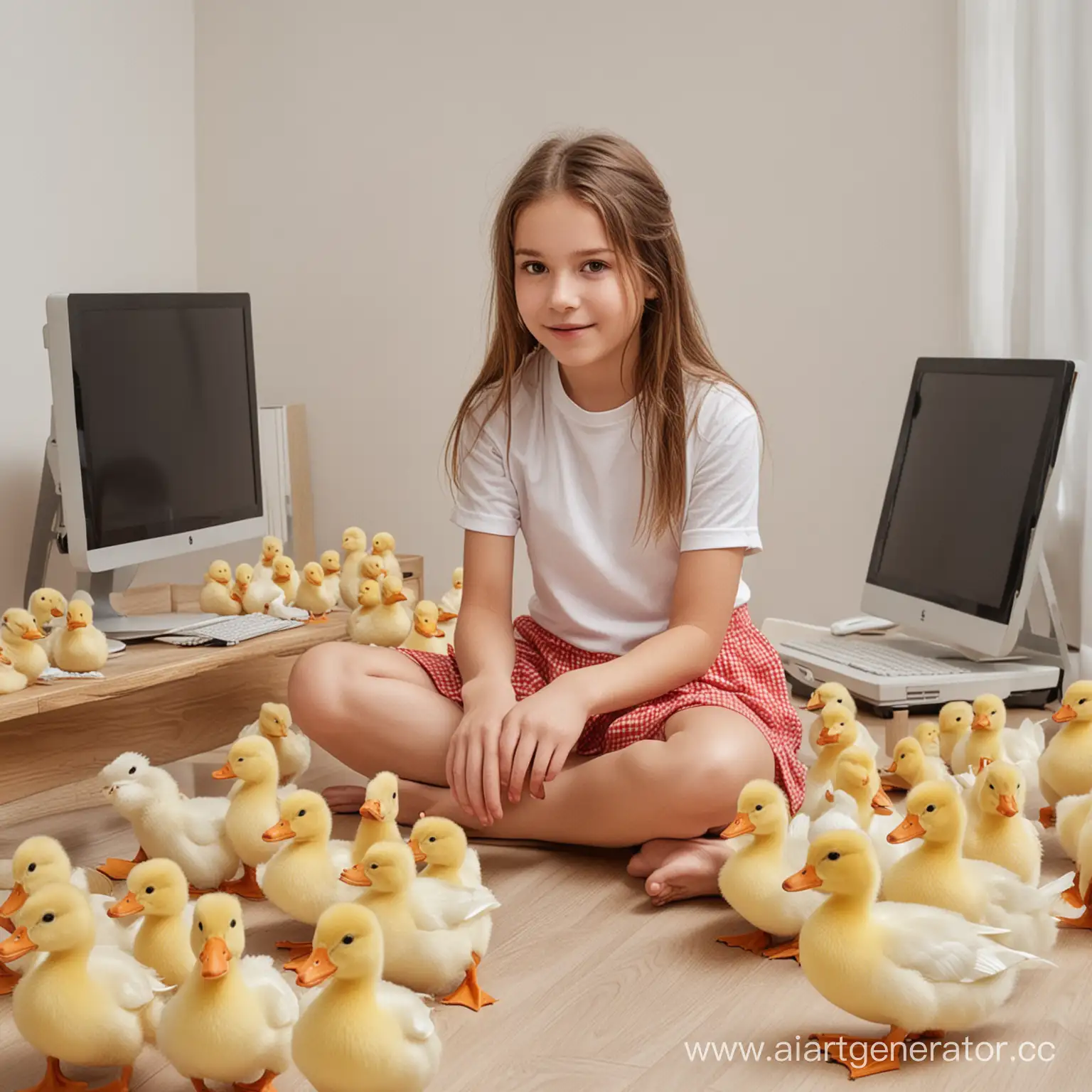 Girl-with-Adult-Ducks-at-Computer-Station