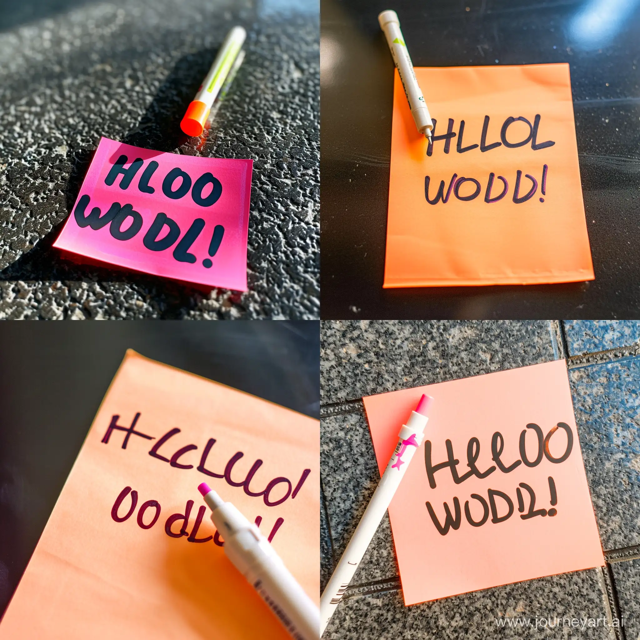 'a photo of the text "Hello World!" written with a marker on a sticky note