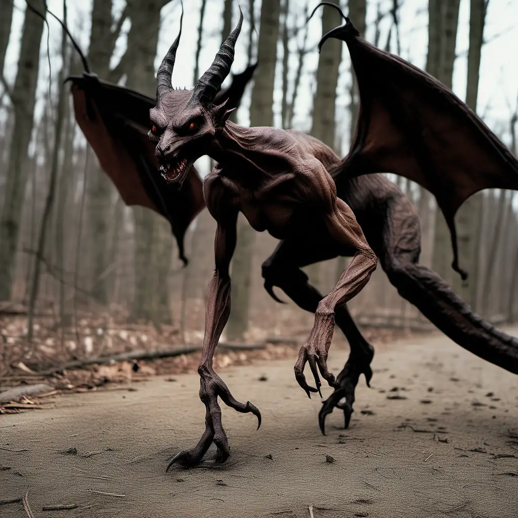 CloseUp Depiction of Famed Jersey Devil Creature in RealLife Setting