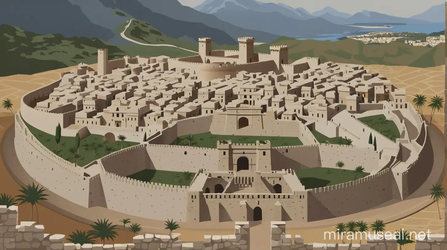 Ancient Fortified City of Mari Recreation with Phoenician Dwellings