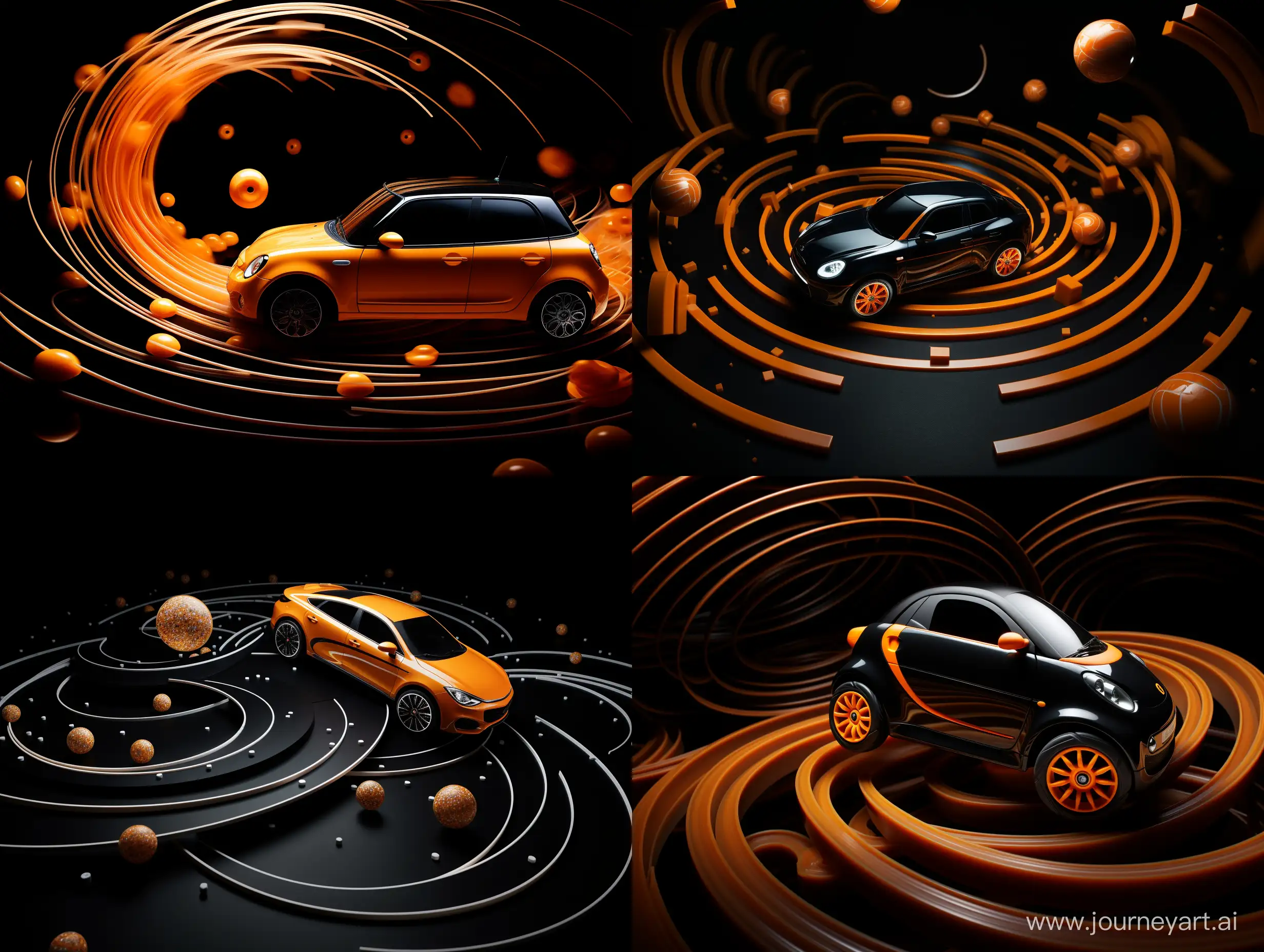 Dynamic-Orange-Toy-Car-Racing-in-Whirlwind-on-Black-Background