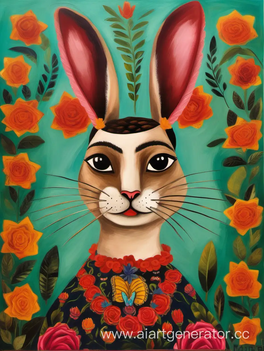 Frida-Kahlo-Rabbit-Portrait-Iconic-Features-in-a-Unique-Style