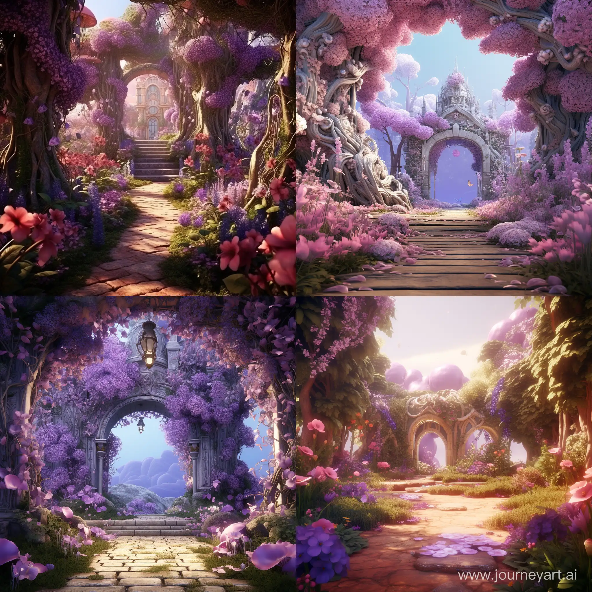 A magical lilac garden. 3D animation 