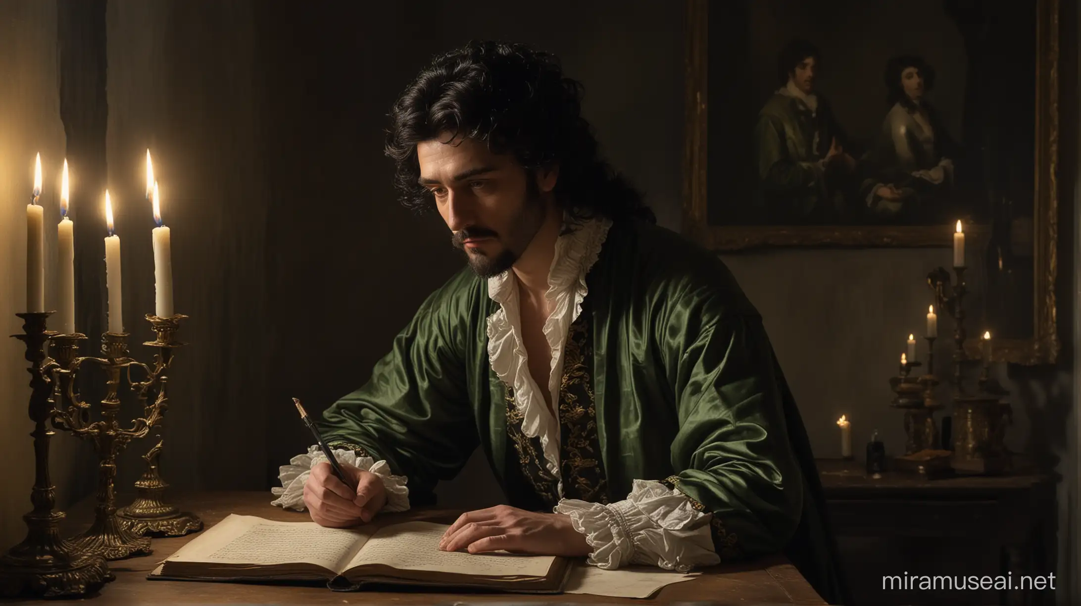Baroque Gentleman Writing by Candlelight in Haussmannian Interior