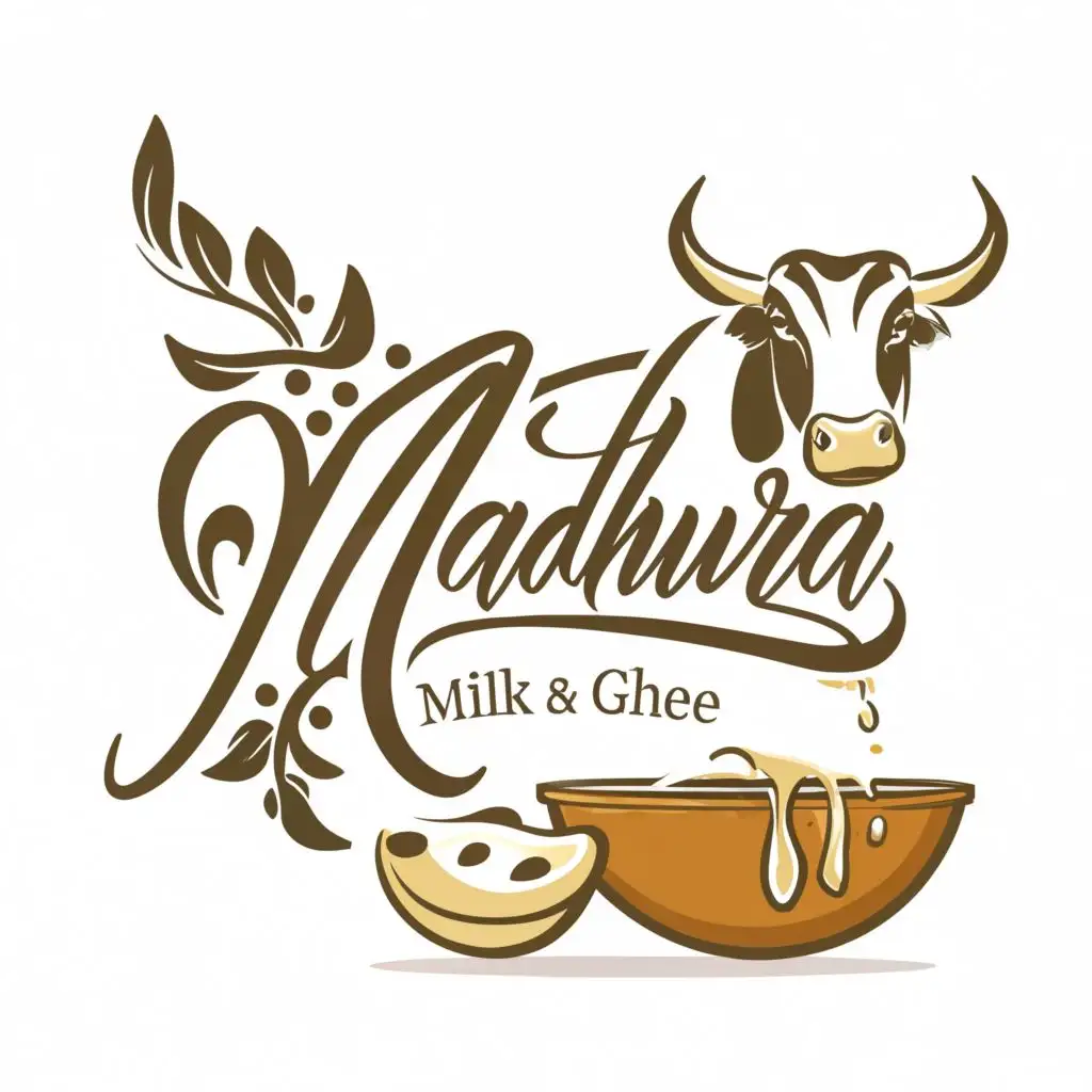 a logo design,with the text "Madhura", main symbol:Cow and Milk and Ghee, be used in Beauty Spa industry