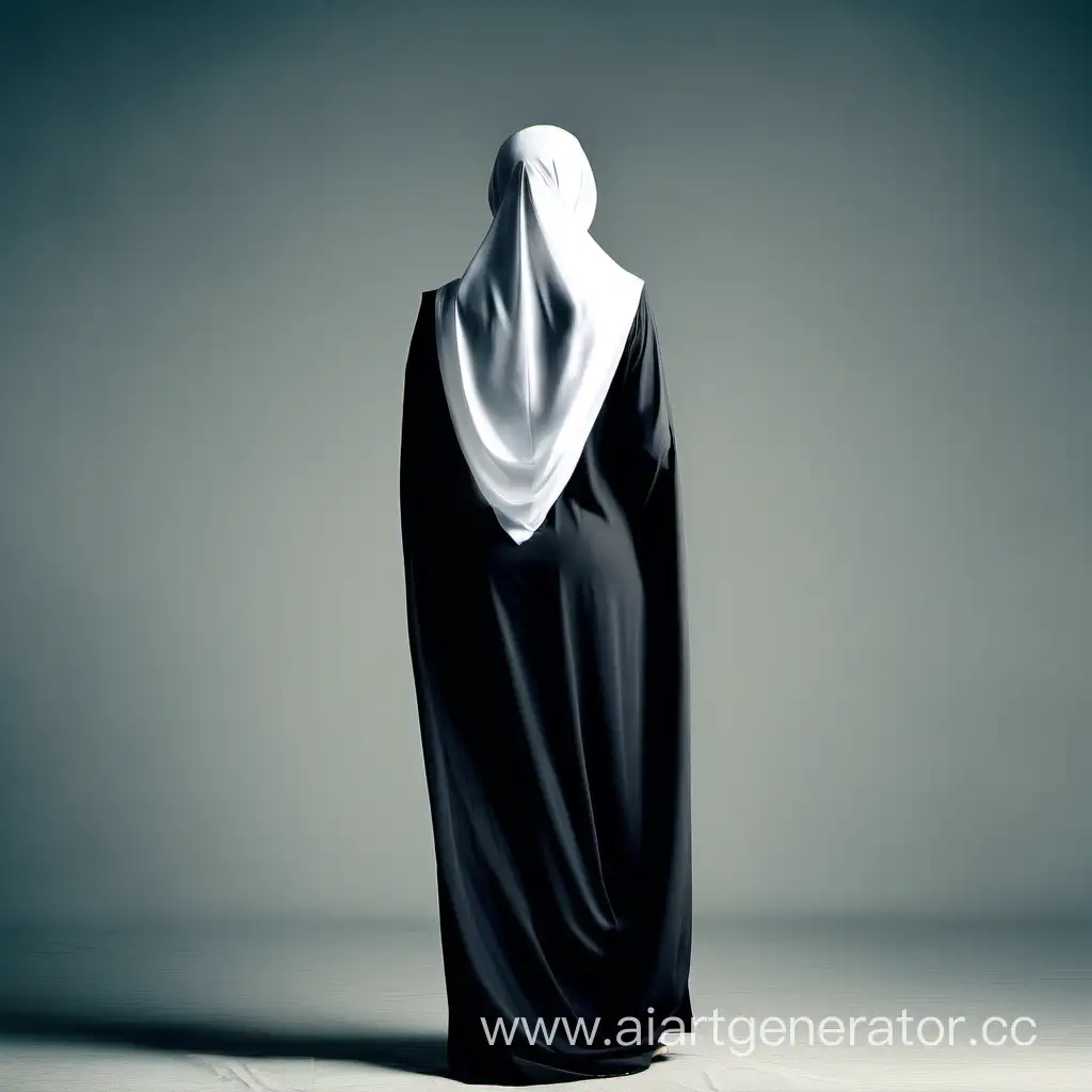 Покрытая мусульманка в длинном хиджабе со спины