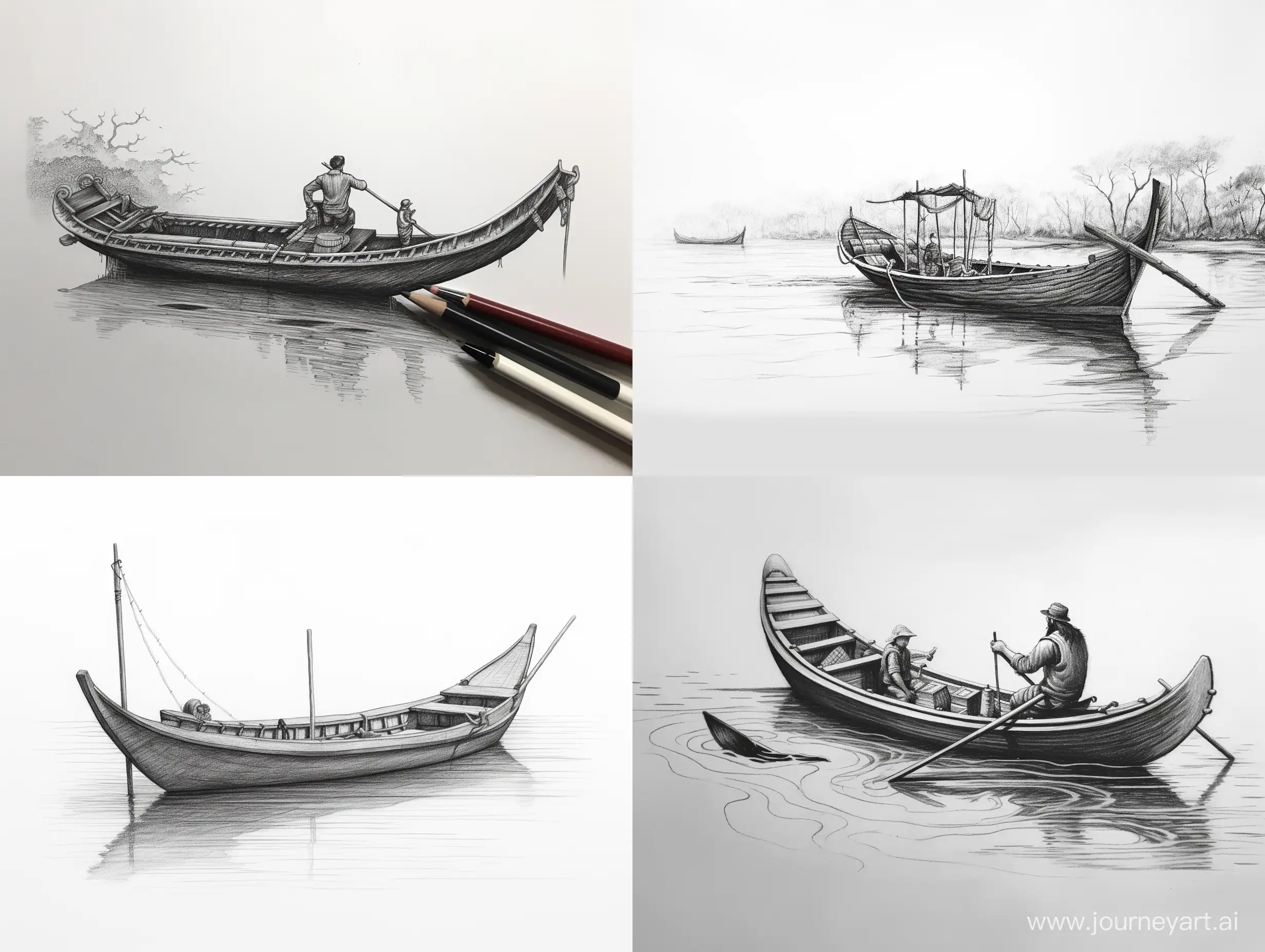Traditional-Chinese-Boat-Drawing-with-Stern-Oar