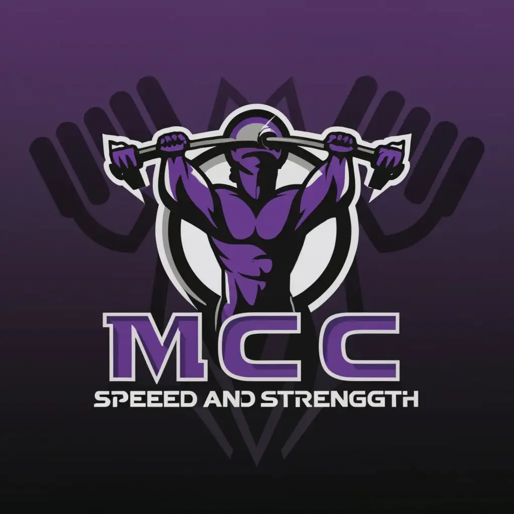 a logo design,with the text "MCC Speed and Strength", main symbol:Champion, Purple, Black, Gray,Moderate,be used in Sports Fitness industry,clear background