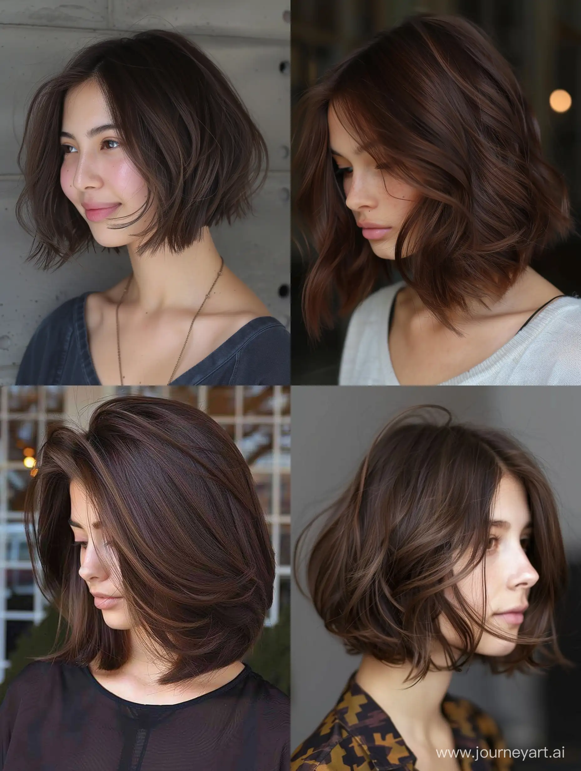 trendy chocolate brown hair color balayage haircut bob pretty women 2024