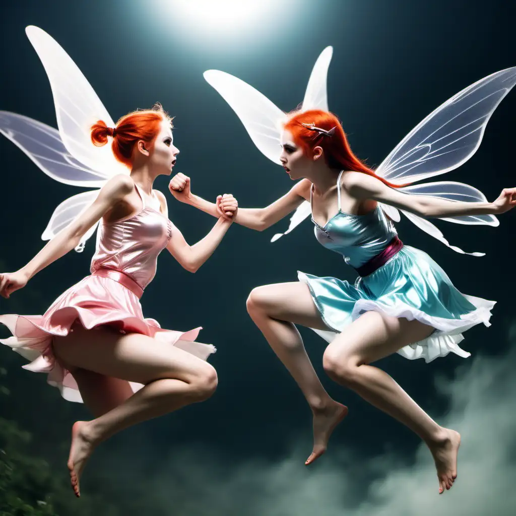 slim fairy girls fight each other 
while flying