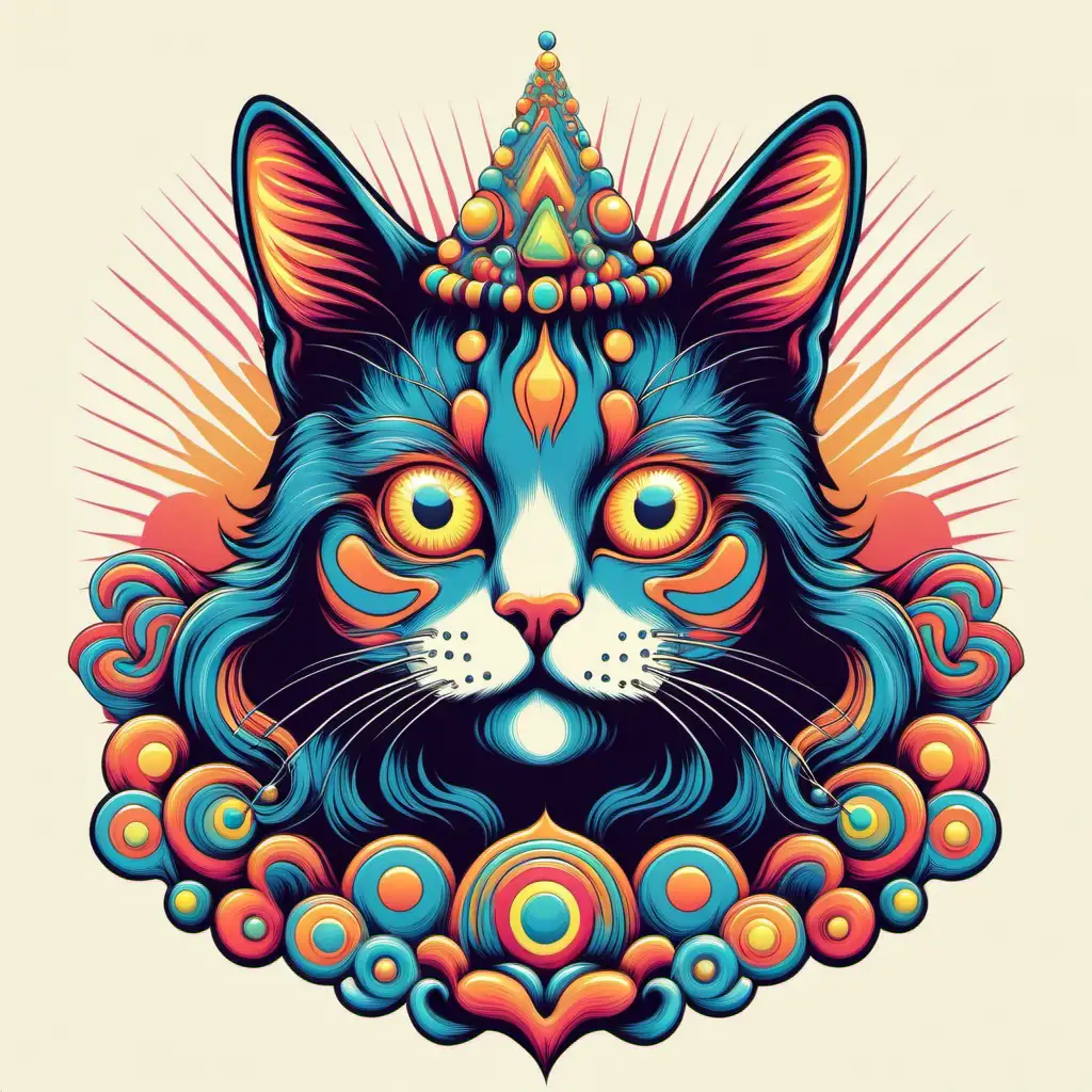 psychedelic retro-style illustration, cat tshirt design vector, white background v
5.1 raw style