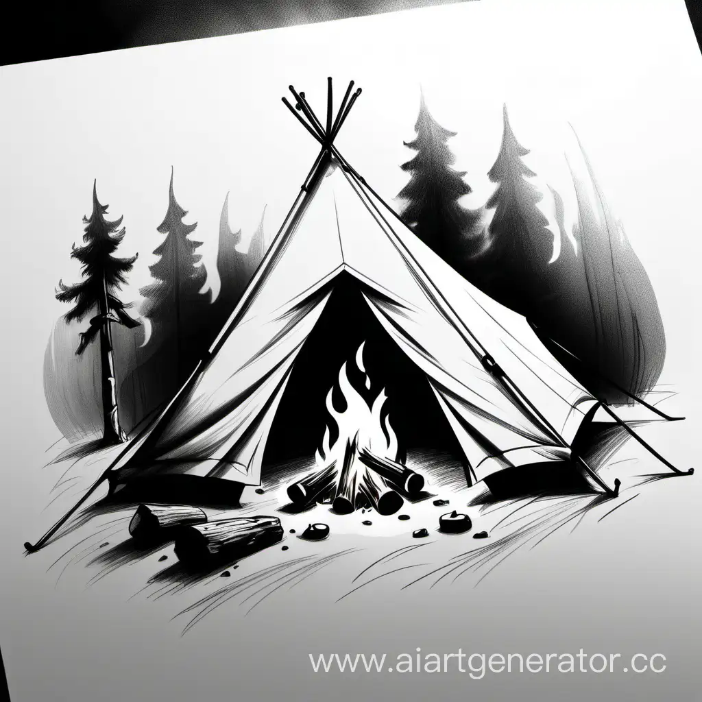 Outdoor-Camping-Scene-with-Tent-and-Campfire