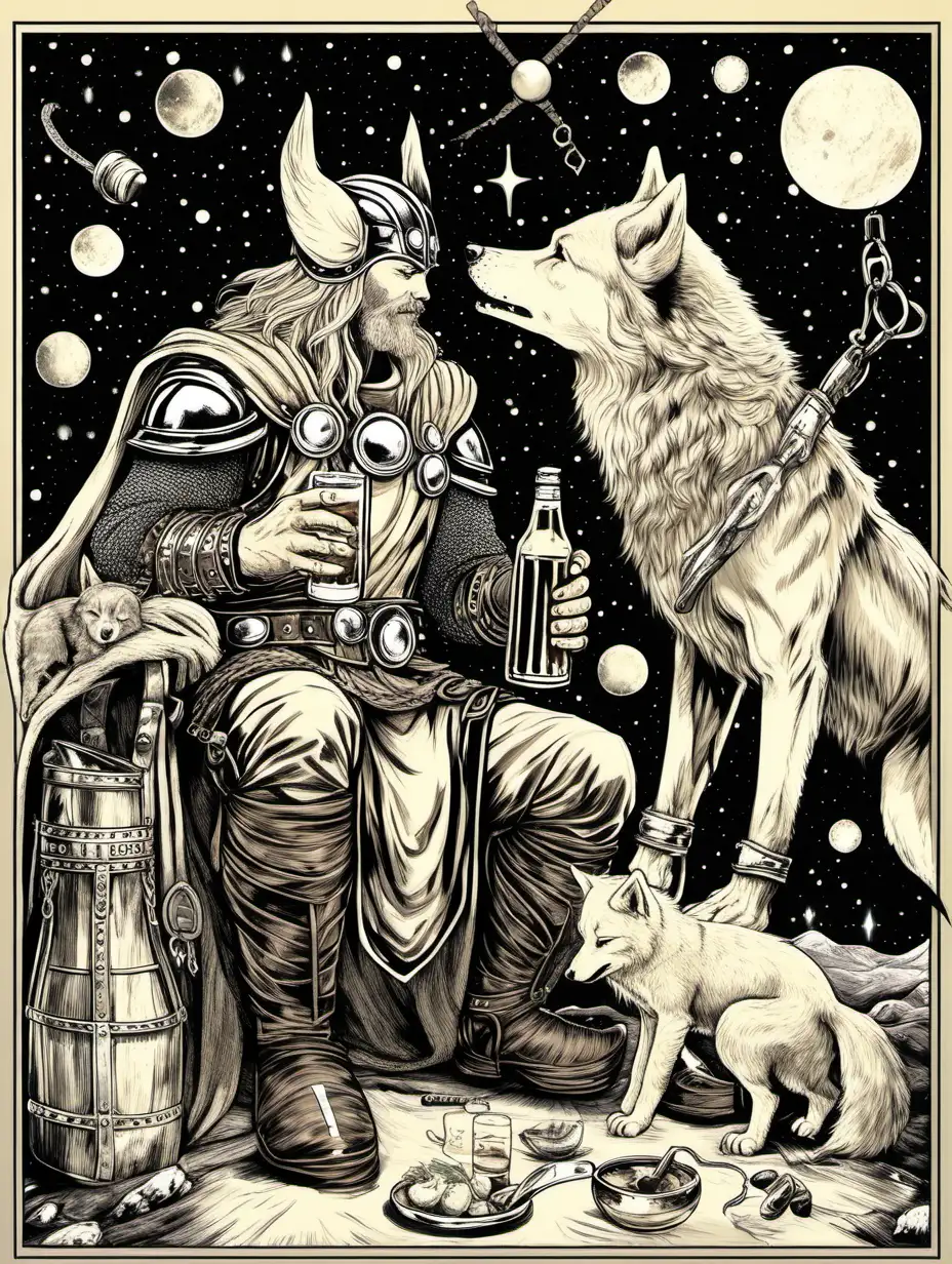 Space Viking Thor and his pet wolf drinking mead