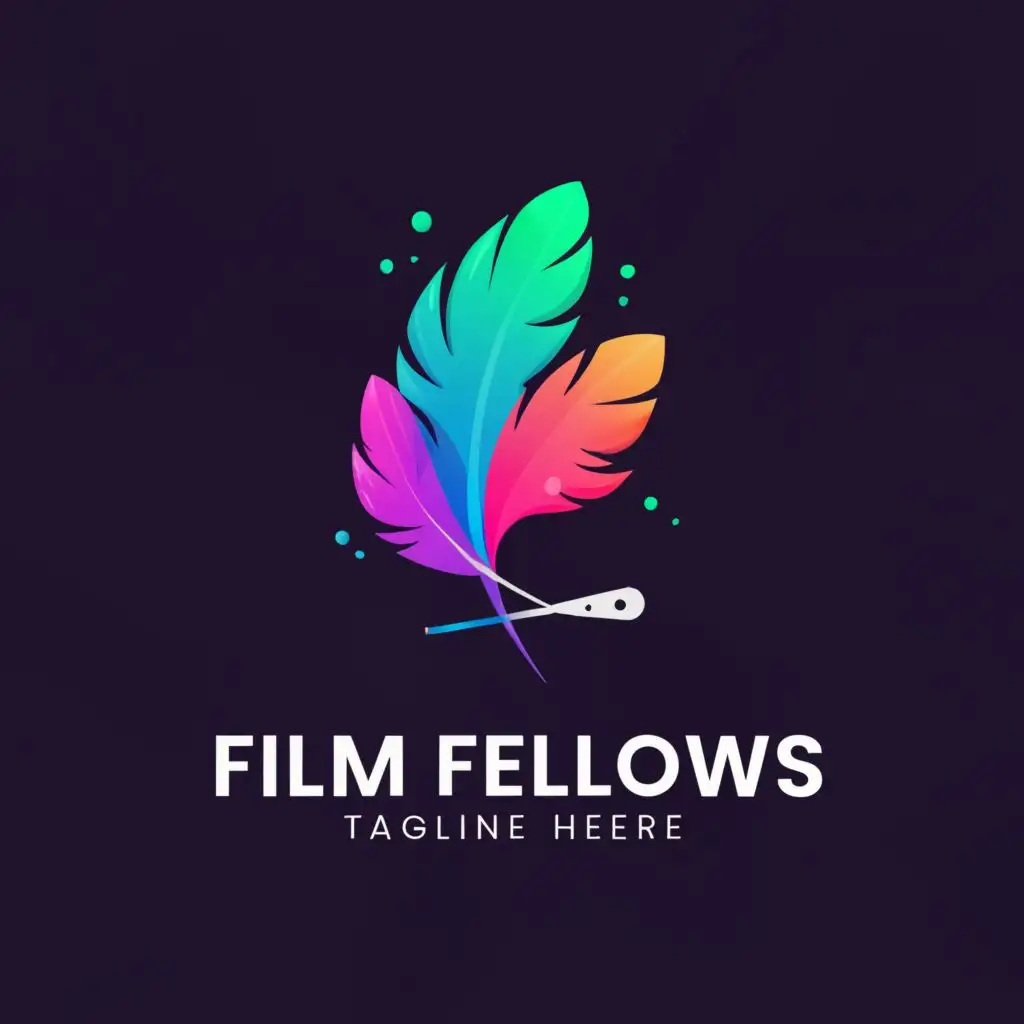 a logo design,with the text "Film Fellows", main symbol:fantasy, feather, vibrant blue green and pink color, a flute,Moderate,be used in Entertainment industry,clear background