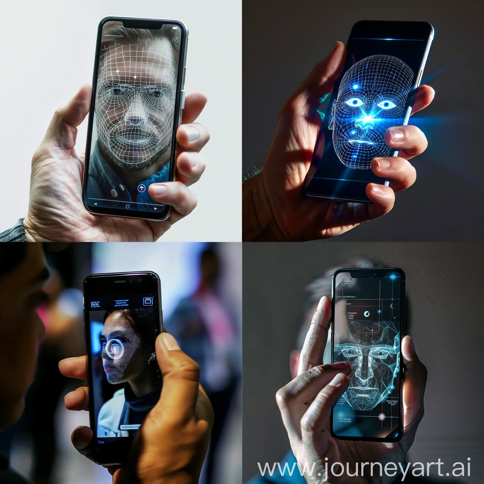 face scanning, hand held mobile phone