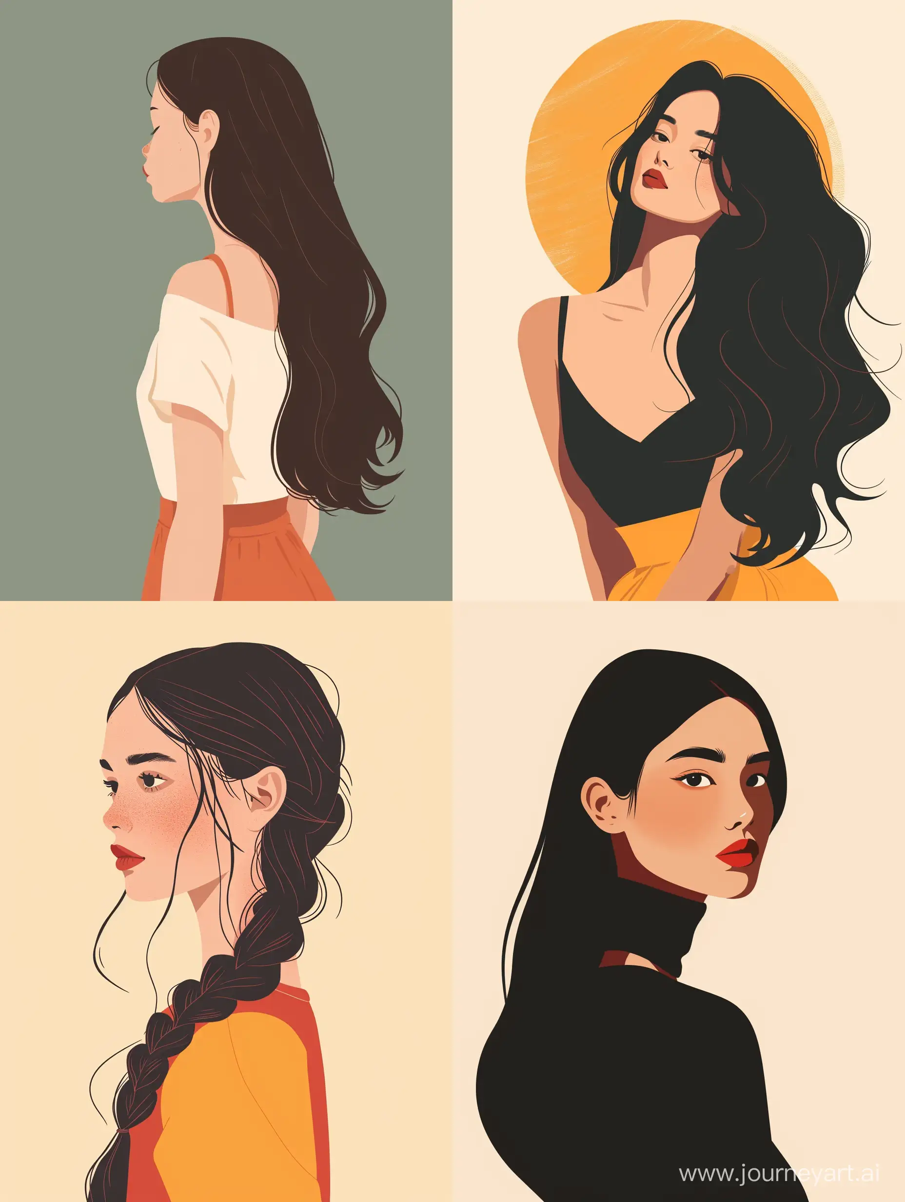 a beautiful girl, flat illustration, minimalist aesthetic