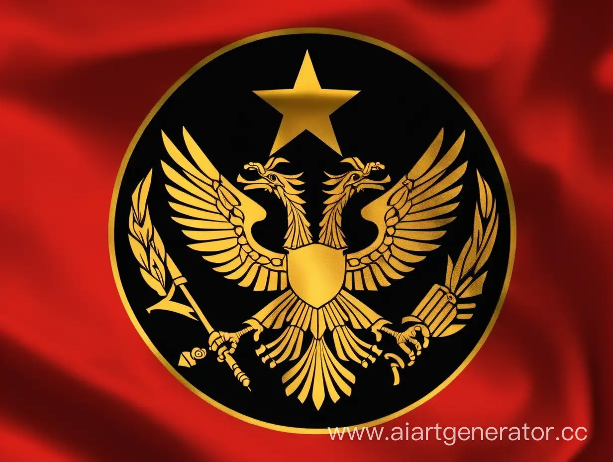 Флаг Социалистической Республики Албании, Красный Фон, Чёрный Герб, Золотая звезда сверху