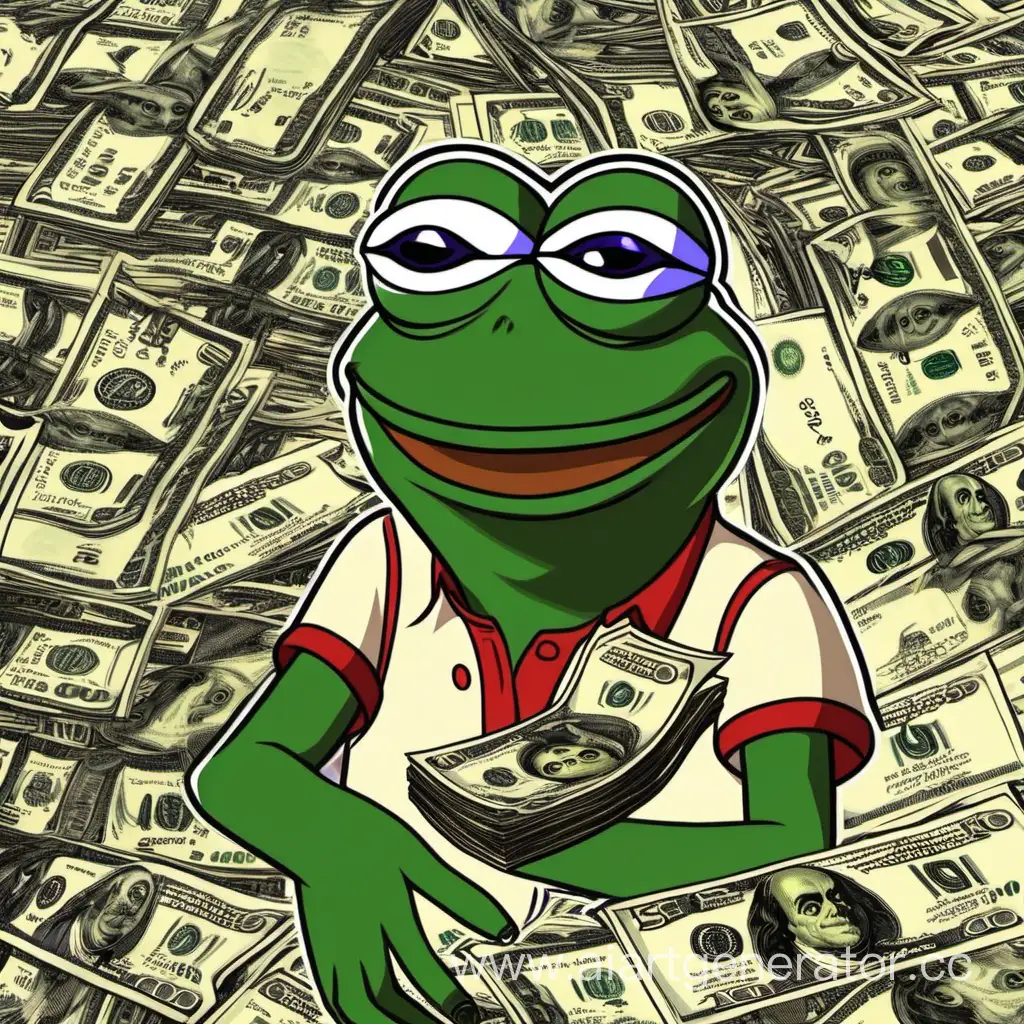 Pepe-Meme-Counting-Money-Humorous-Frog-Finance-Illustration