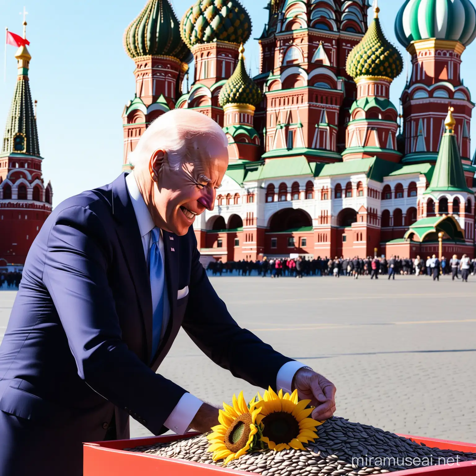 President Biden Selling Sunflower Seeds on Red Square