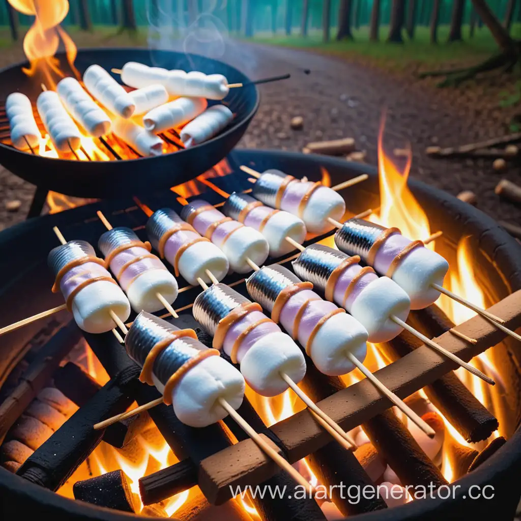 MarshmallowWrapped-Sprats-Grilling-in-Evening-Forest-Scene