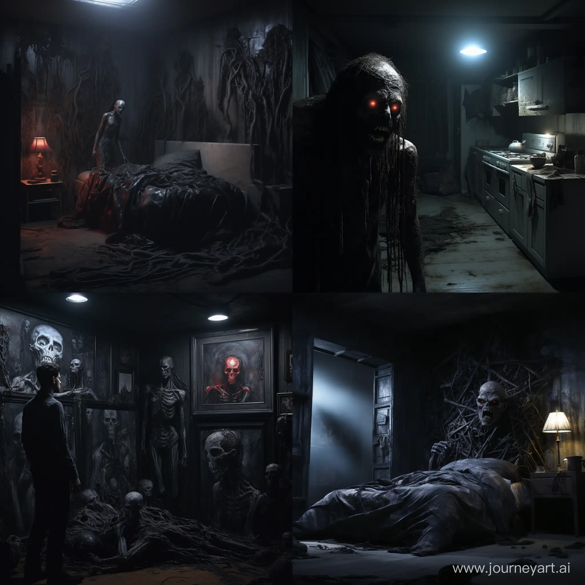 dark room, dark, scary, horror, monster, unknown, 8k, hyperrealism