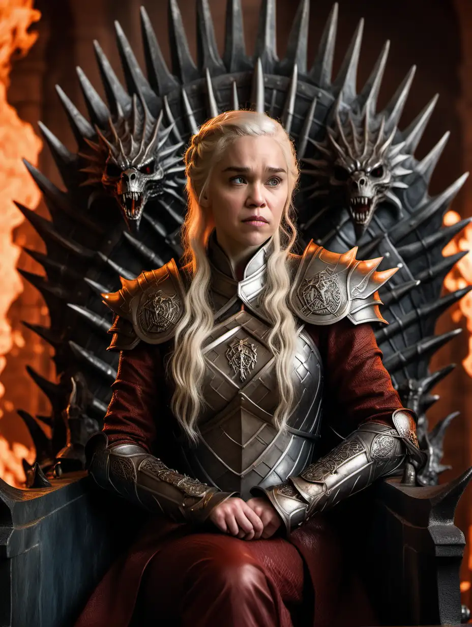 Daenerys Targaryen on the Iron Throne Regal Portrait in a Medieval Crypt