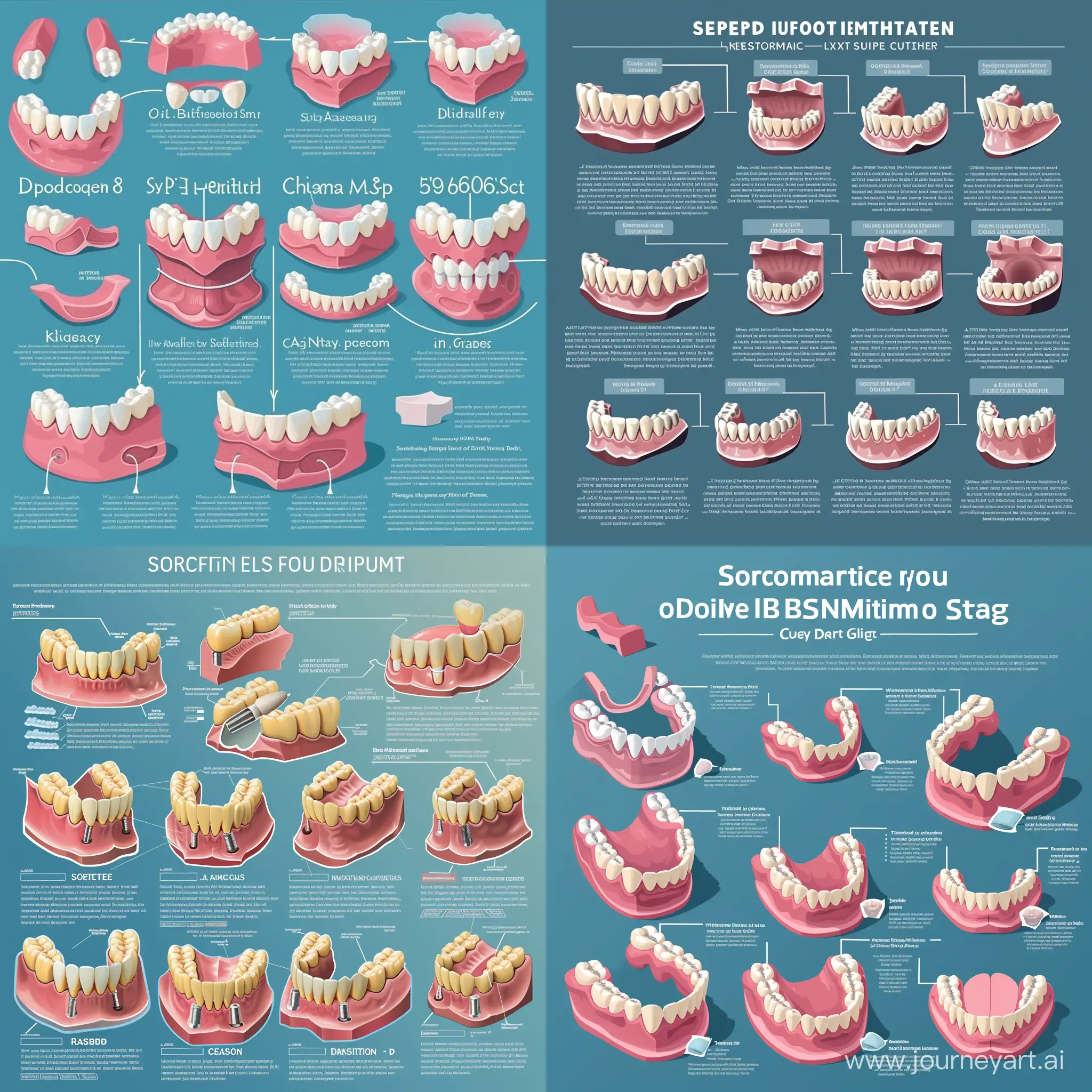 Create a poster showing steps of secondary impression for complete denture along with written steps
