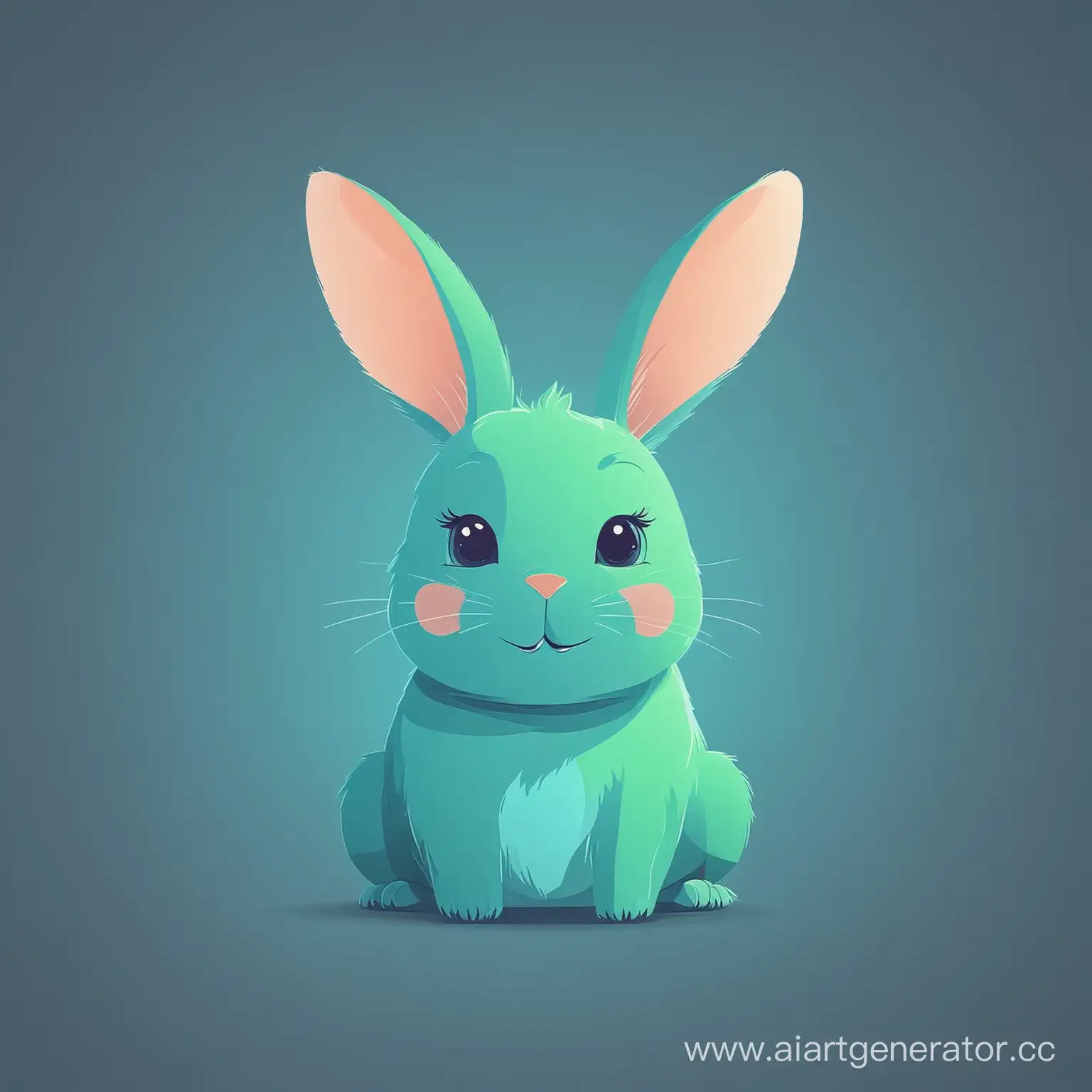 Generate a vector simplified flat image of a bunny as a kind character. Focus on simplistic design, bright, expressive shapes with a blue and green light color scheme in a minimalist style