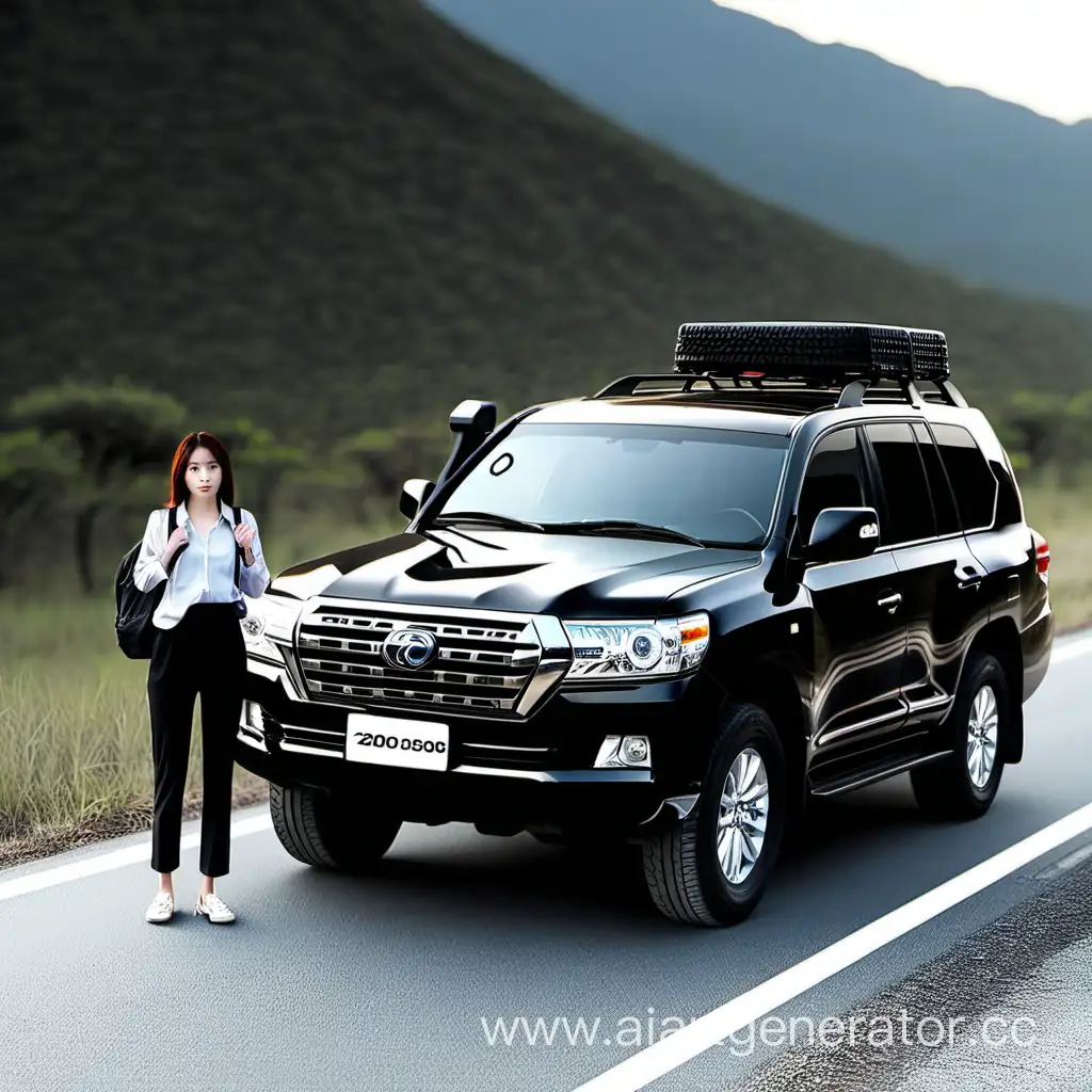 Black-Land-Cruiser-200-Parked-on-Roadside-with-Person