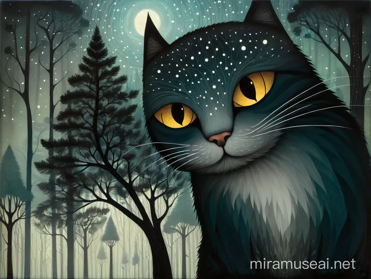 Surreal Cat in a Mystical Forest Setting