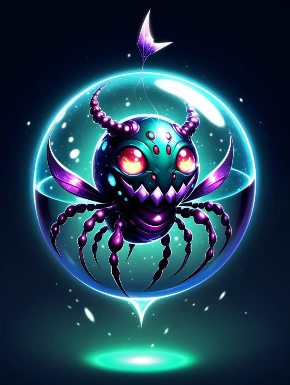 high fantasy insectoid elemental instectoid evil smiling cute kawaii floating dark circularball instectoid orb shaped pokemon