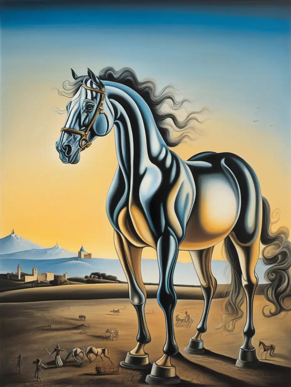 Surreal Twilight Scene Salvador Dali Inspired Horse Drawing