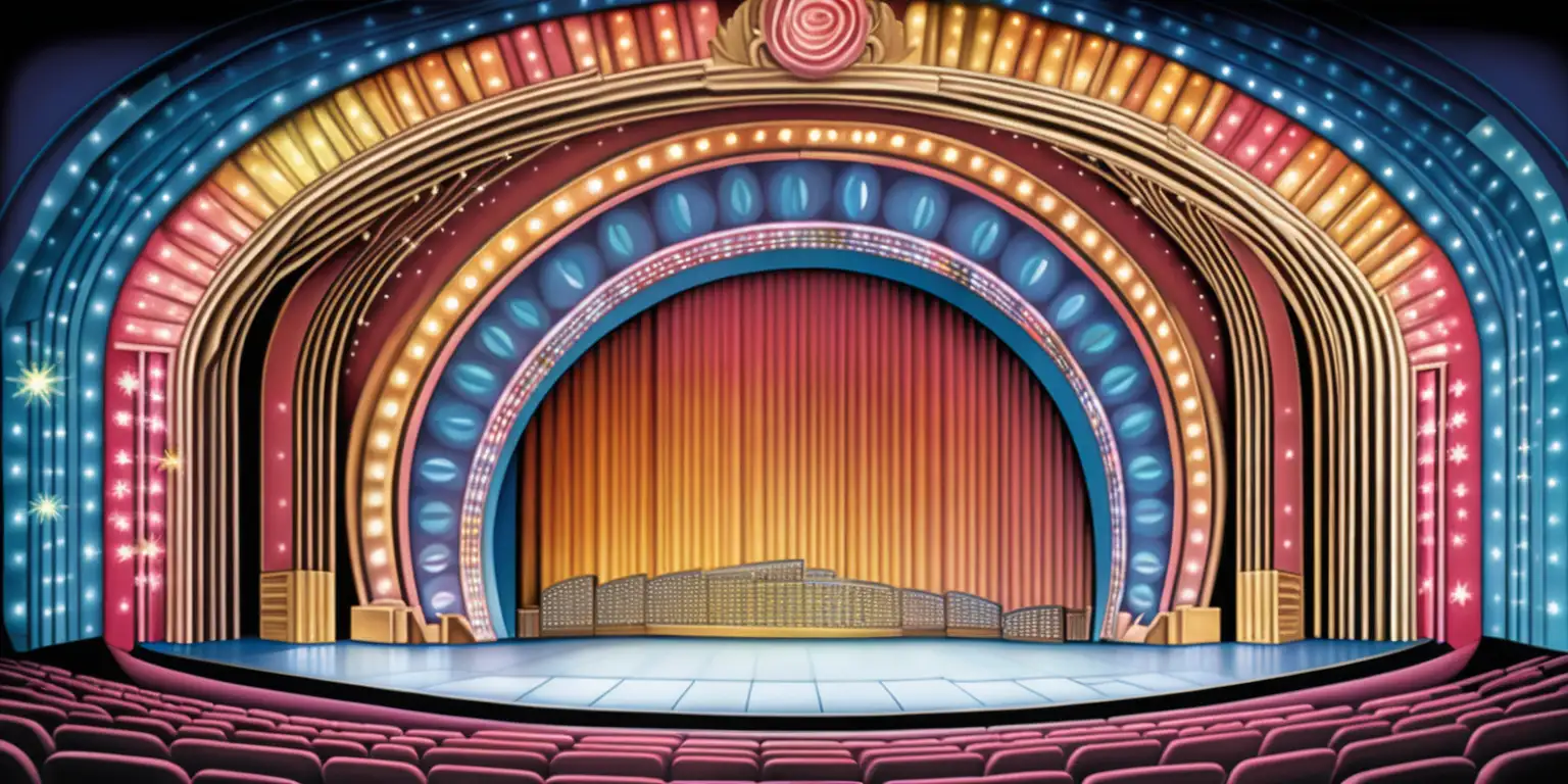 a colorful cartoon of radio city musical halls stage 