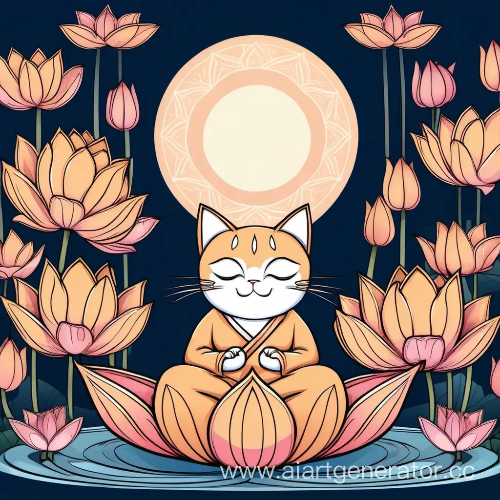 a meditating cat in the lotus