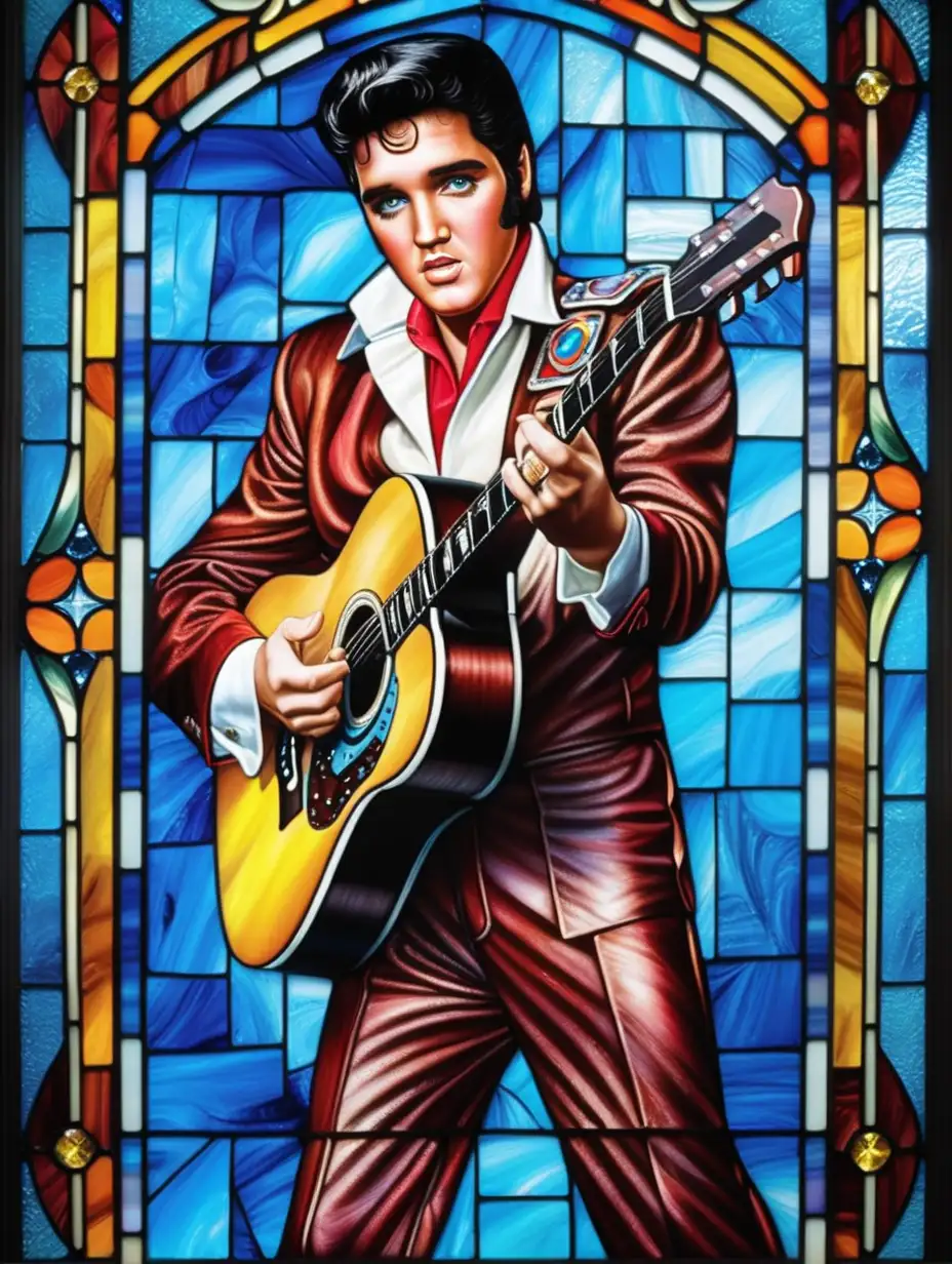 Elvis Presley Stained Glass Portrait with Vibrant Colors