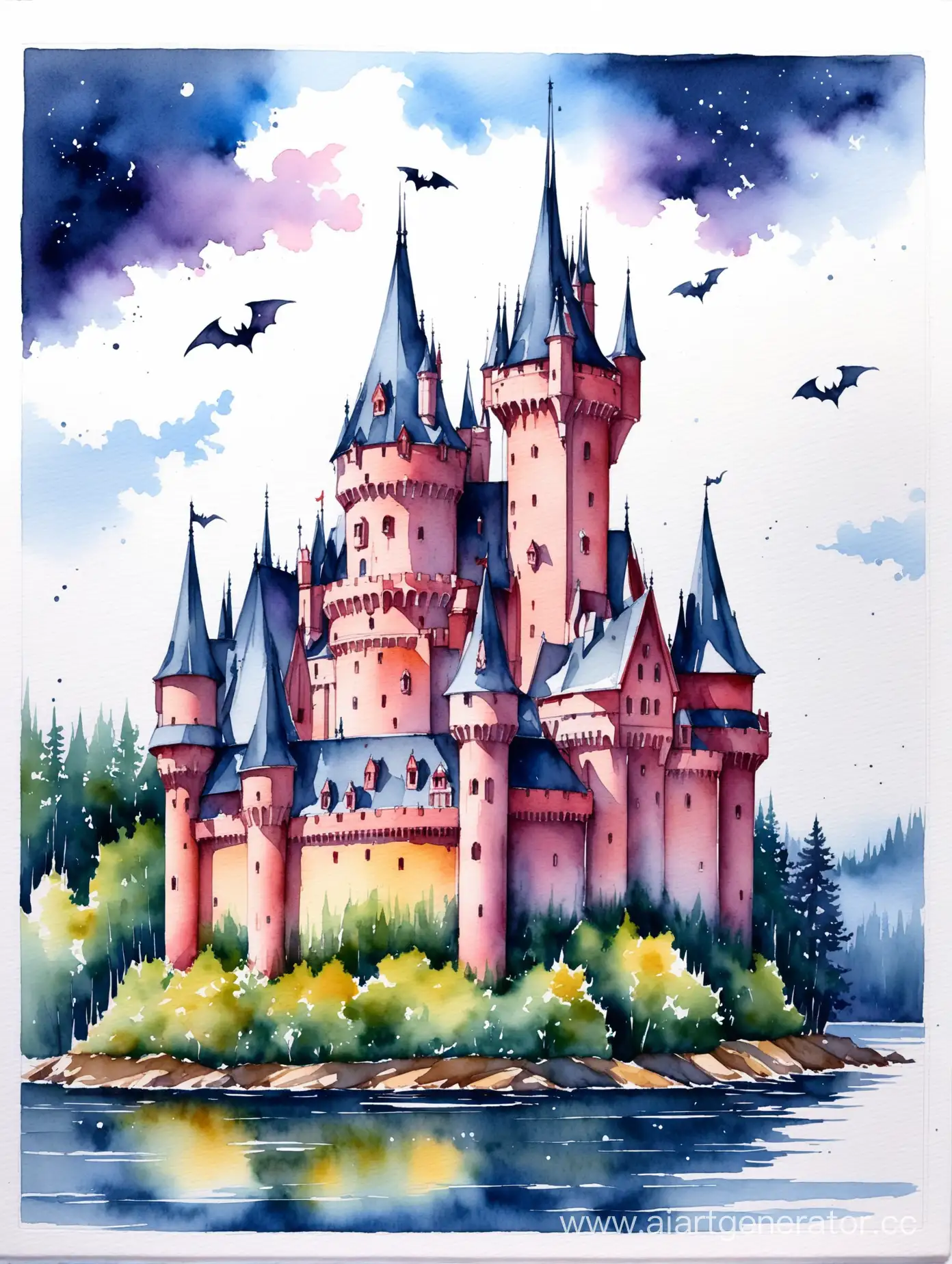 вампирский замок рисунок акварель