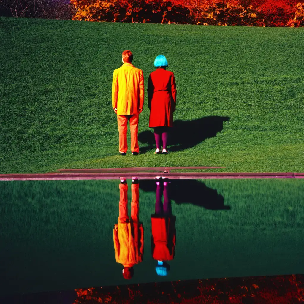 Vibrant Reflection Dynamic Duo Embraces Colorful Moments