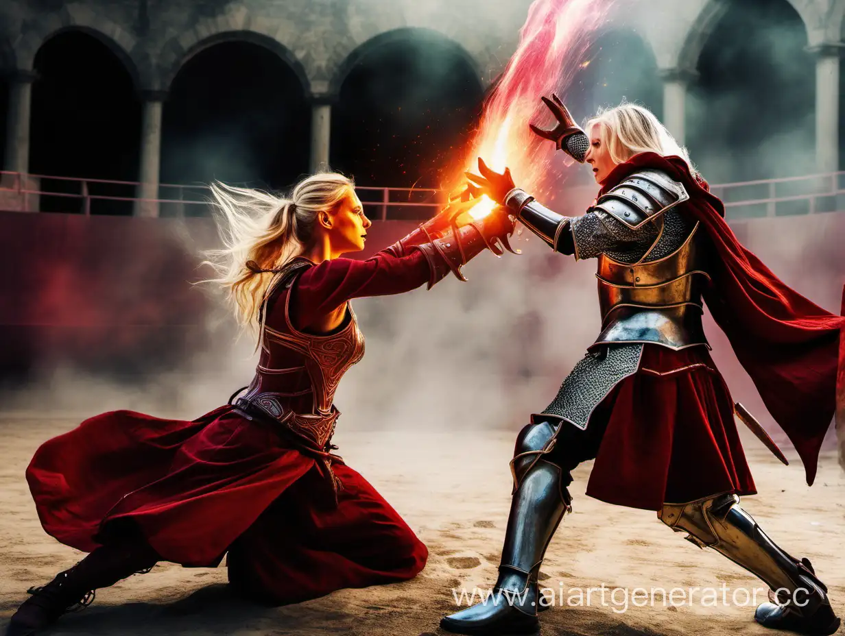 Blonde-Battle-Mage-Unleashes-Fiery-Spell-in-Arena-Clash