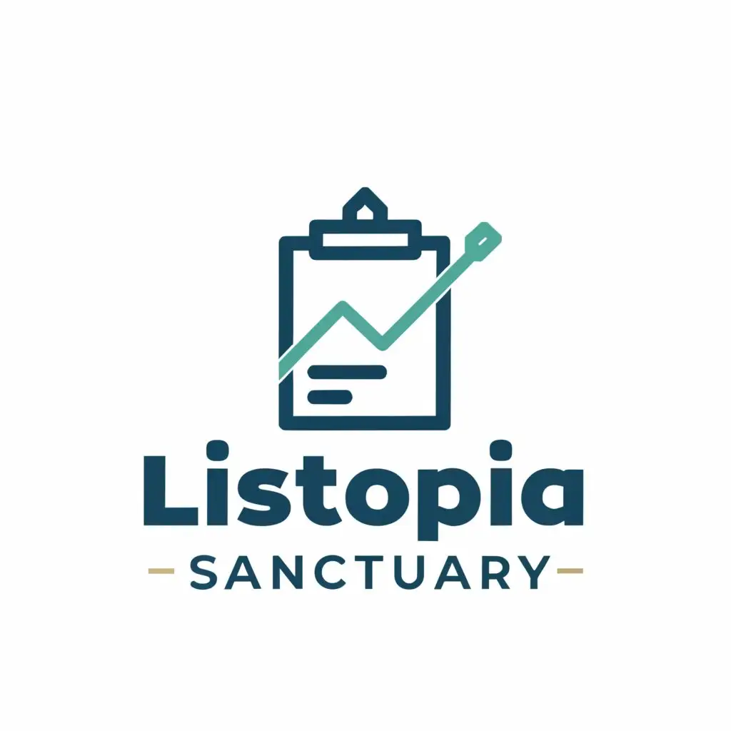 a logo design, with the text "Listopia Sanctuary’s", main symbol: Clipboard, pen, bar chart, numbers symbol, Moderate, clear background