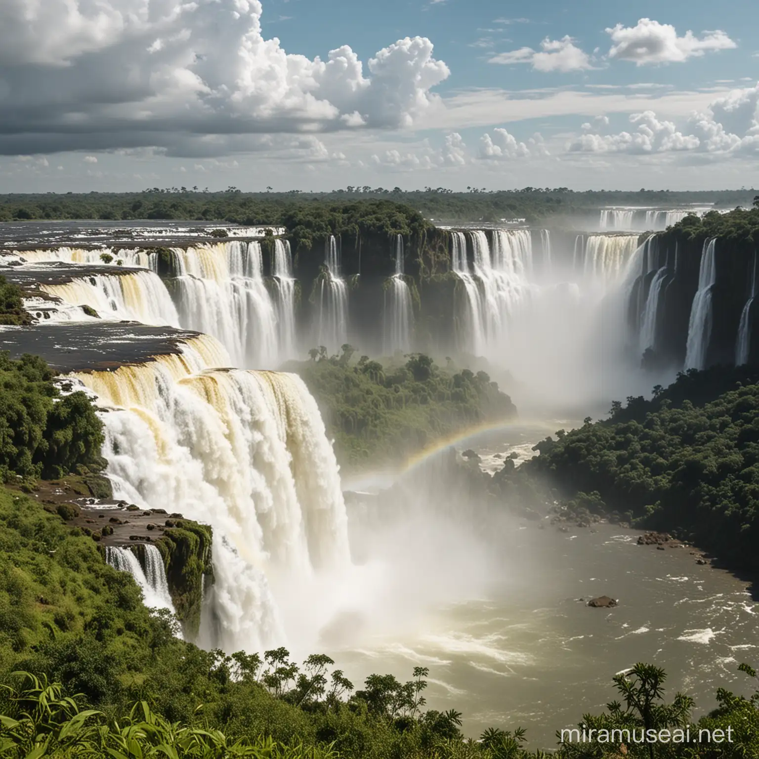 Uma paisagem panorâmica das Cataratas do Iguaçu, destacando sua beleza natural e imponência, com o logo do Summit Cataratas discretamente no canto inferior direito