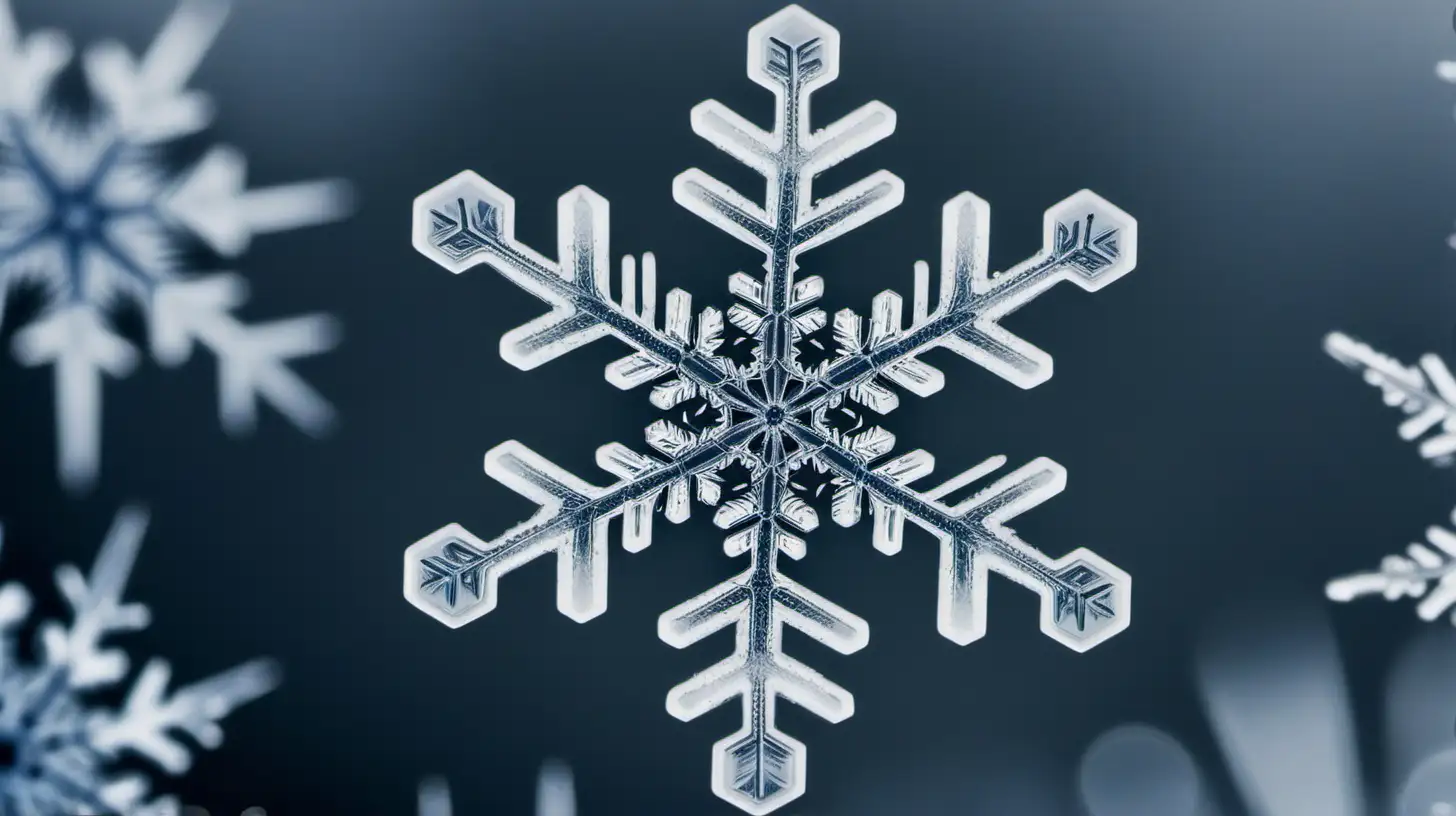 Macro CloseUp of Icy Snowflake in Shades of Grey and Blue