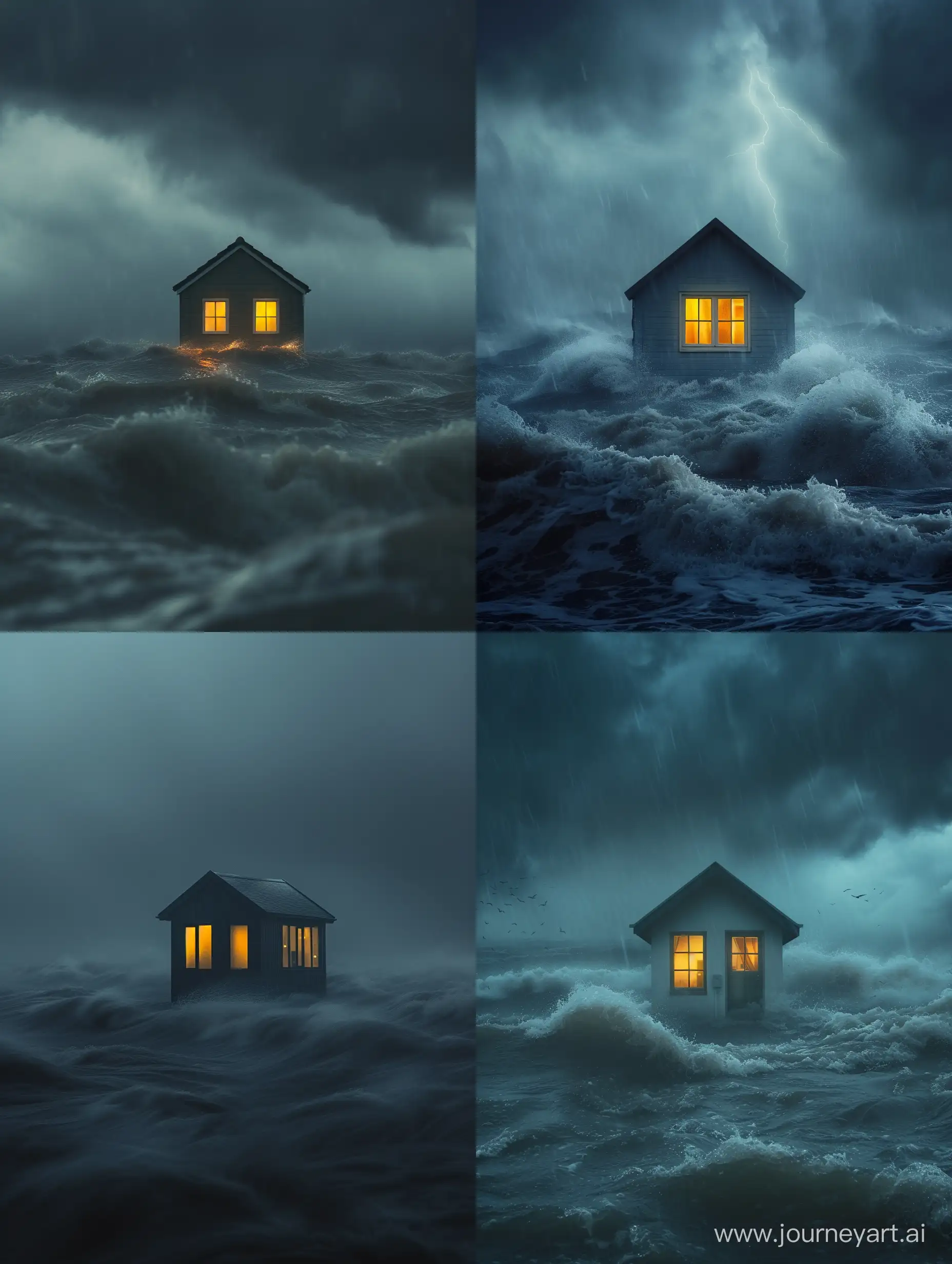 The small double-glazed house stood alone in the middle of the storm. There was a warm yellow light in the windows, it illuminated the storm and darkness surrounding us