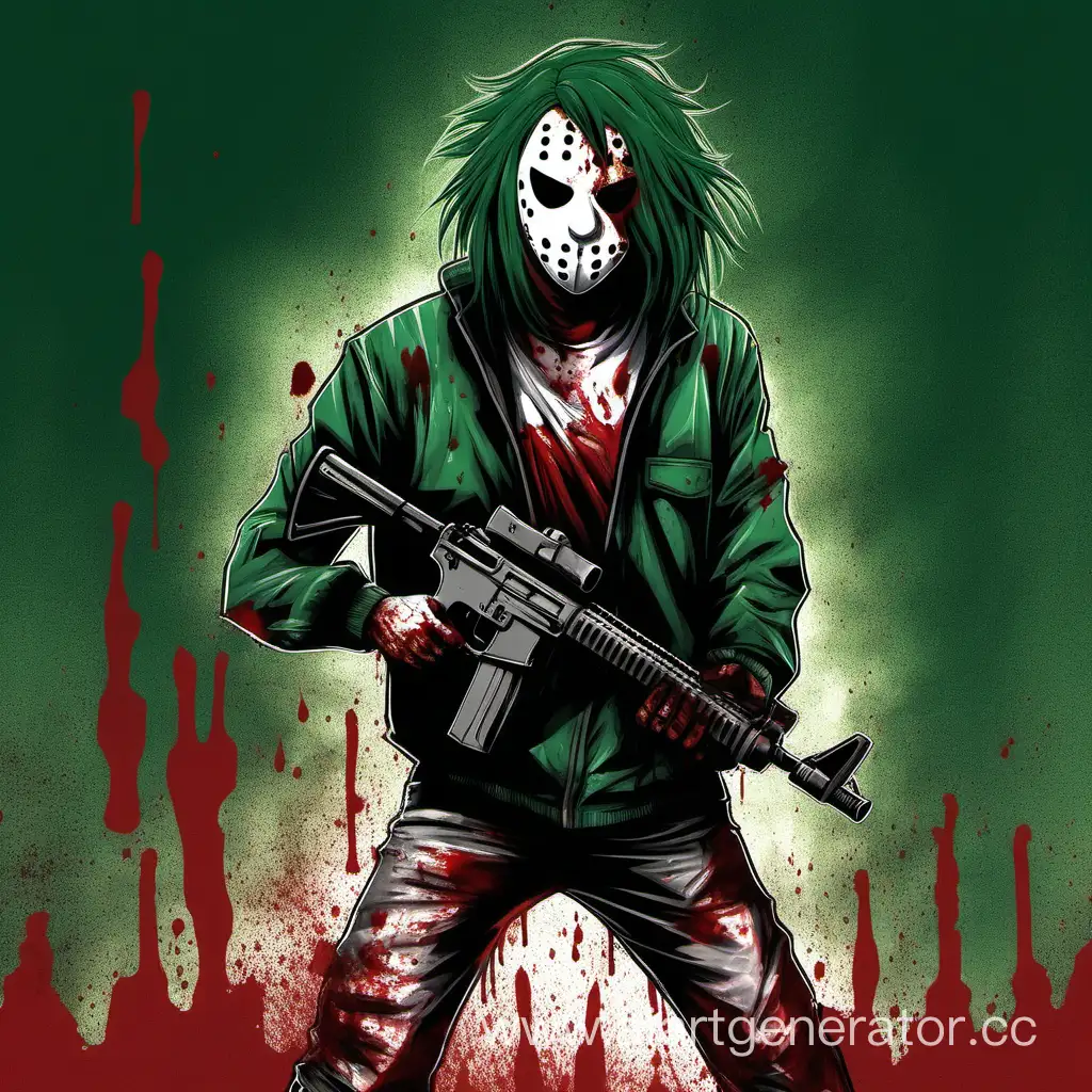 Sinister-Figure-in-Hockey-Mask-with-Gun-Amidst-Blood-and-Torn-Clothing