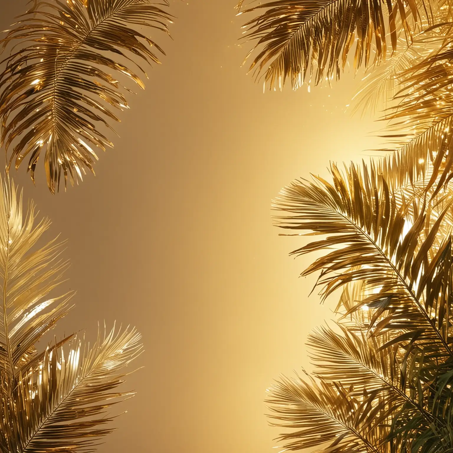 create an image that is the essence of spring time, with gold light effects, and palm leaves