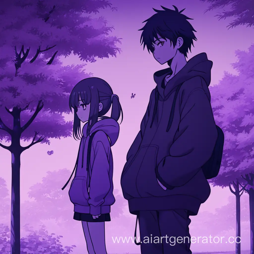 Sad anime girl and boy purple 