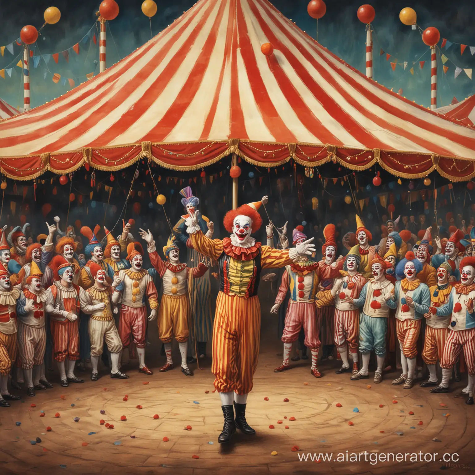 Vibrant-Circus-Spectacle-Featuring-Clowns-Jesters-and-Mimes