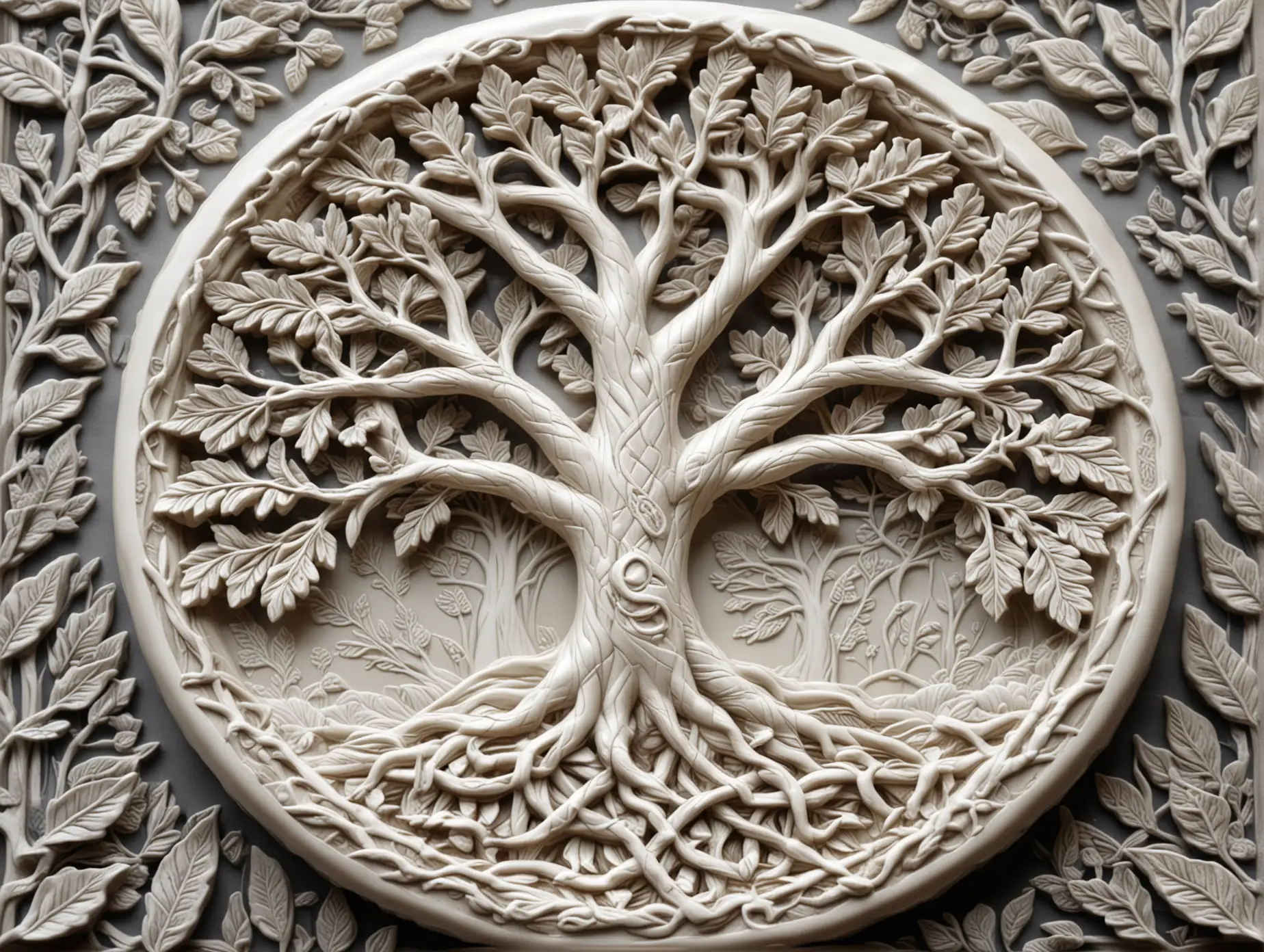 Celtic Tree of Life White Chocolate Relief Art with Oak Leaves