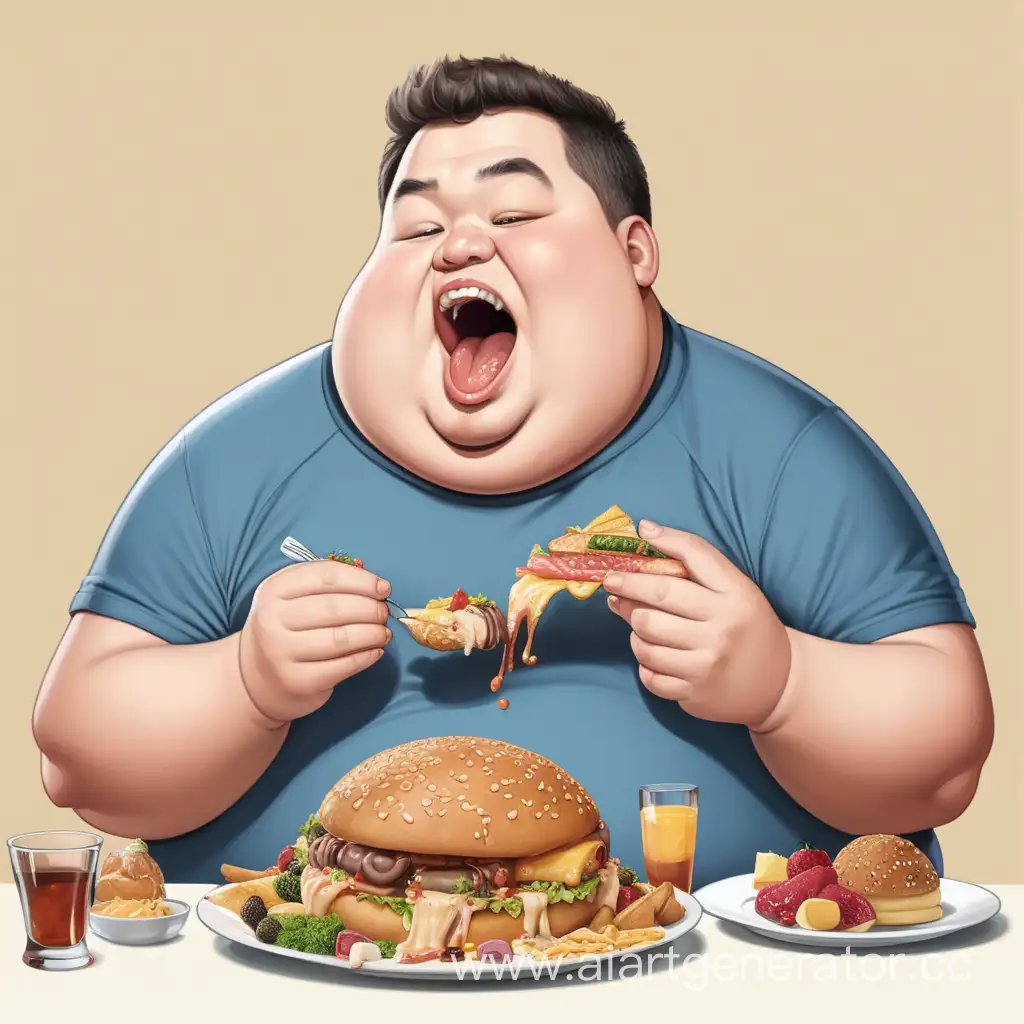 Gourmet-Feast-Overweight-Man-Indulging-in-Delectable-Delicacies